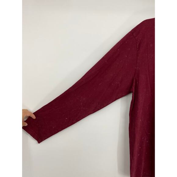 US Vintage Mens Maroon Burgundy Cotton Henley Long Sleeve Basic Shirt NEW Large - Picture 3 of 9